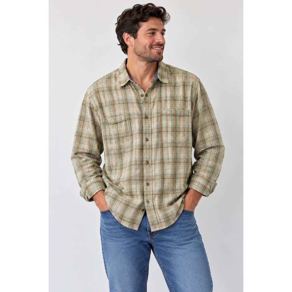 Outdoor Gear Mens Plaid Button Down Shirt Long Sleeve Tan Green XL 0295